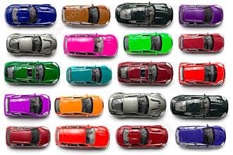 Top view on colorful car toys