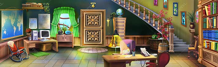 Interior room with stairs. Panorama view