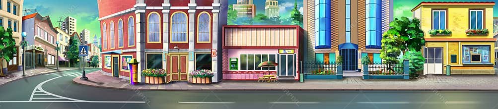 A street of the small town. Panorama view.