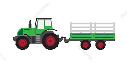 Green tractor with trailer