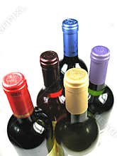 An assortment of bottles of wine, red and white
