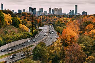 Cars on the Don Valley Highway in the Fall