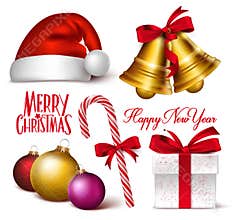 Set of 3D Realistic Christmas Objects, Symbols and Decorations