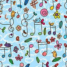 Music note cute bird seamless pattern