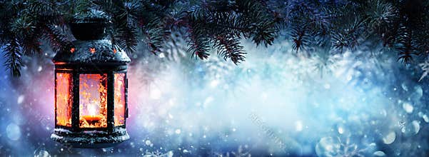 Christmas Lantern On Snow