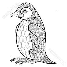 Coloring pages with King Penguin, zentangle illustartion for adult anti stress Coloring books or tattoos with high details