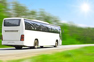 Blank bus full of happy tourists