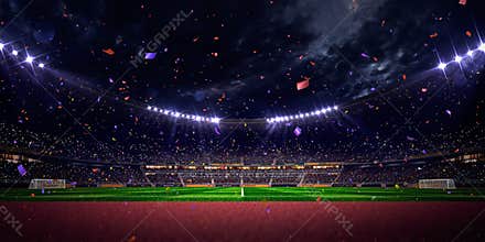 Night stadium arena soccer field championship win. blue toning