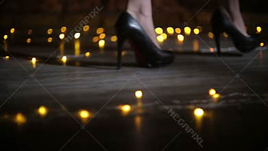 Tracking shot of walking woman