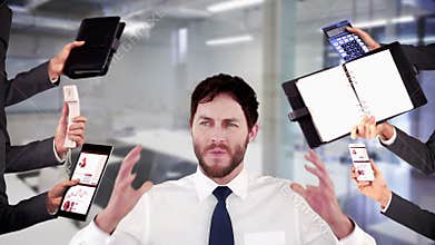 Stressed businessman with hands on head