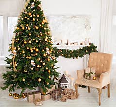 Christmas tree with presents in the living room
