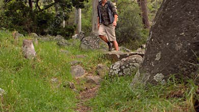 Man on a hike in the countryside