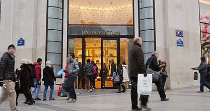 Louis Vuitton Luxury Store, Paris, France establishing shot