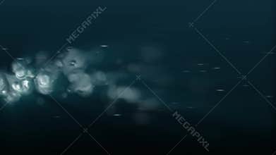 Abstract animation of water bubble stream fluid particle flowing or shooting from left to right under deep blue water background t