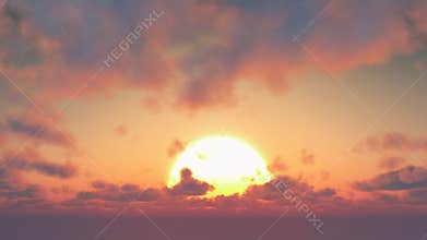 Sunset - big sun and cumulus clouds
