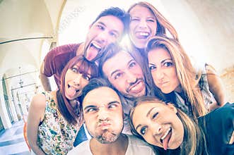 Best friends taking selfie and having fun together