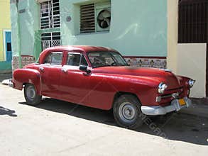 Red old cuban car in Havana