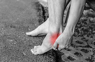 Pain in the foot. Massage of male feet.