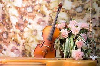 Violin,guitar,flute and rose