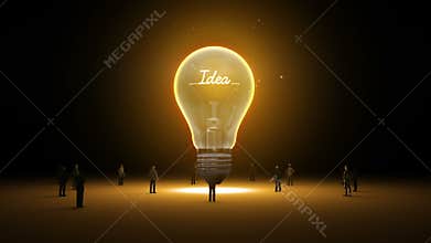 Typo 'Idea' in light bulb and surrounded businessmen, engineers, idea concept.