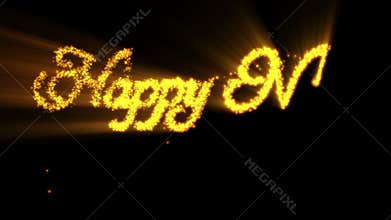 Happy New Year made from orange particles, against black