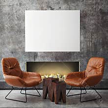 Mock up poster frame in hipster interior background,