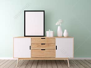 Poster mockup on blue wall