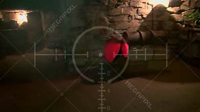 Dark old abandoned underground tunnel. Grunge vintage catacombs. Scary background for the quest military