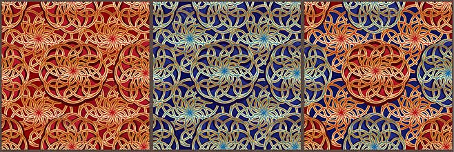 Tai Ji ball golden red blue Asia seamless pattern