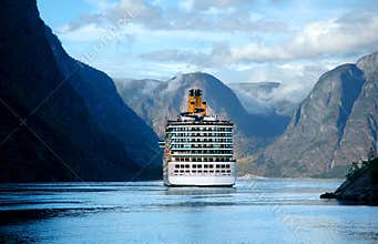 Cruise ship on fjord in Norway