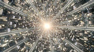 Conceptual flytrough over the fantastic city underworld. 4k video animation 3d rendering