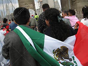 Immigrants marching on brooklyn bridge