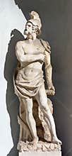 Statue of Mars on the facade of Verdi Theater in Trieste