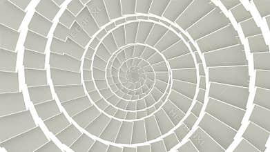 Abstract CGI motion graphics and looped animated background with white cubes in spiral arrange tunnel. Seamless loop.