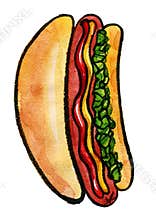 Hot Dog with mustard, ketchup and green relish
