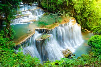 Huay Mae Kamin Waterfall in National Park Kanchanaburi province, Thailand