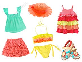Child's summer clothes set isolated.