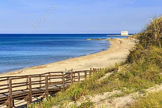 The Regional Natural Park Dune Costiere (Torre Canne): wooden walkway between sea dunes. (Apulia)-ITALY-