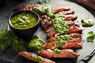 Homemade Cooked Skirt Steak with Chimichurri