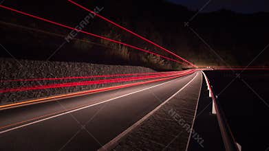 Transport movement lights of a truck or a car driving fast