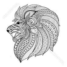 Detailed zentangle stylized lion for T shirt graphic, coloring book pages for adult, cards, tattoo and so on