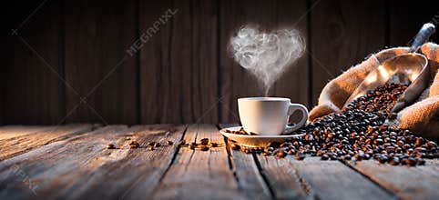 Traditional Coffee Cup With Heart-Shaped Steam