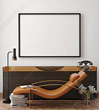 Mock up poster frame in hipster interior background,