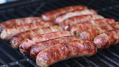 Bratwurst sausages on grill
