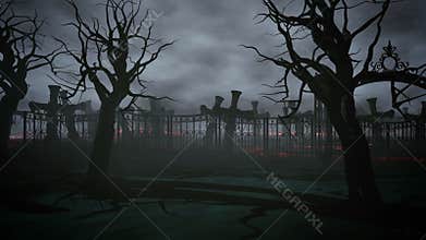 Horror night cemetery, grave. Moonlight . halloween concept. 3d animation