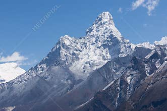 Ama Dablam mountain peak from Namche Bazaar