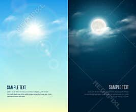 Day and night illustration. Sky background