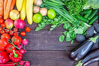 Top View of Healthy Eating Background with Colorful Fresh Organic Vegetables and Herbs, Healthy Food from Garden, Diet or