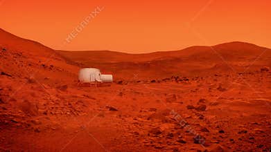 Small Base On Mars In Dust Storm