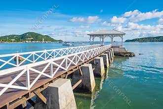 Asdang white sea bridge landmark of Sichang island, Thailand